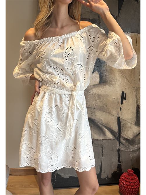Abito in pizzo san gallo con scollo bardot DIECI MINUTI | FA929A93RQ21Q2